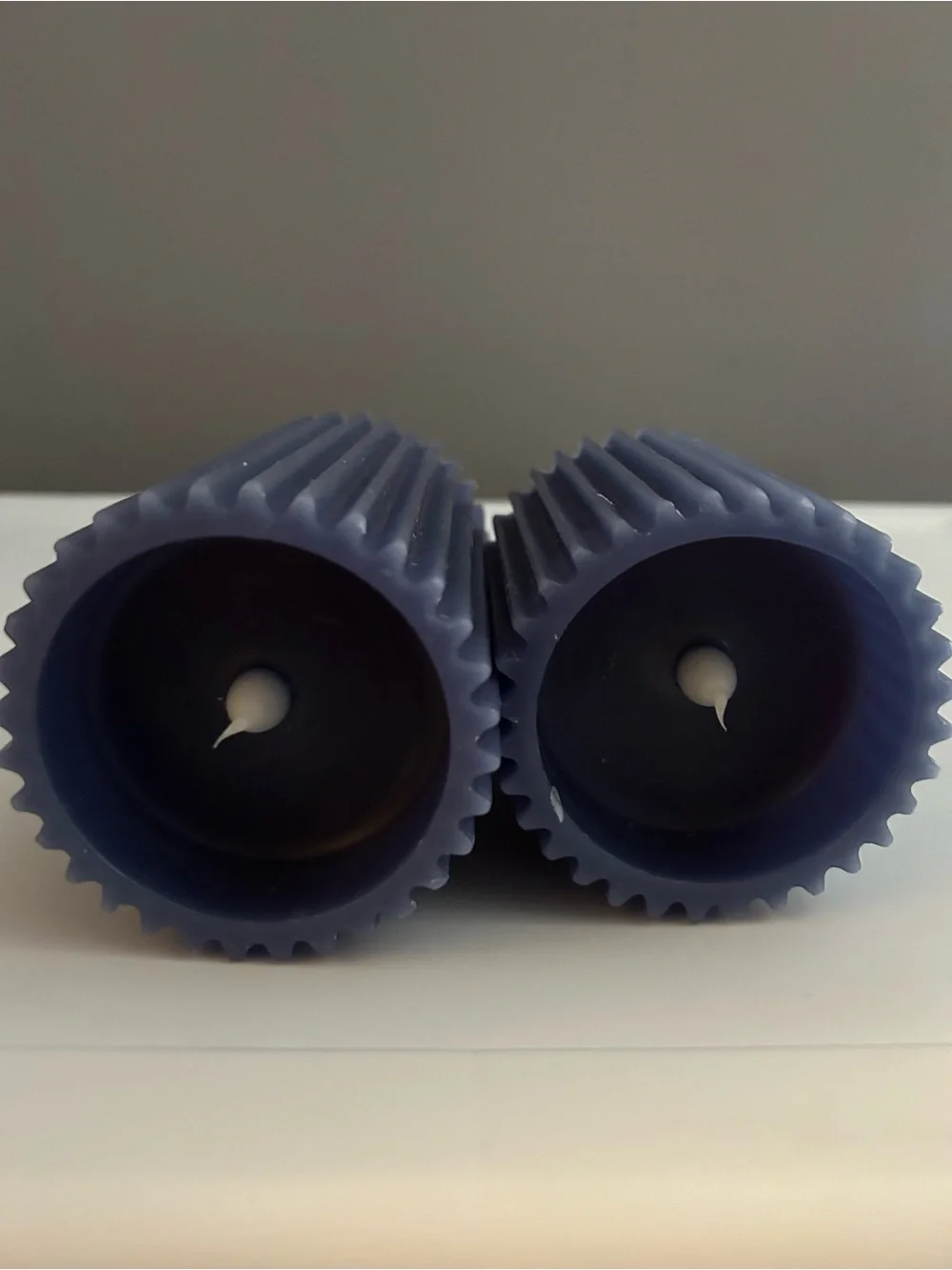 Blue Ribbed Pillar Candle Duo